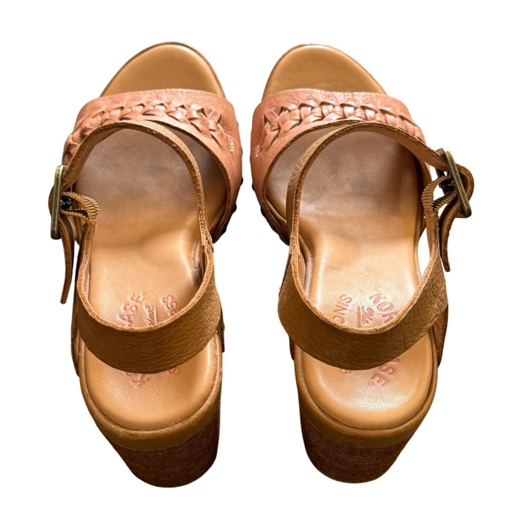 Kork Ease Leather Platform Sandals Women 8 Heels Brown Woven Strap Boho Chunky - Picture 6 of 12